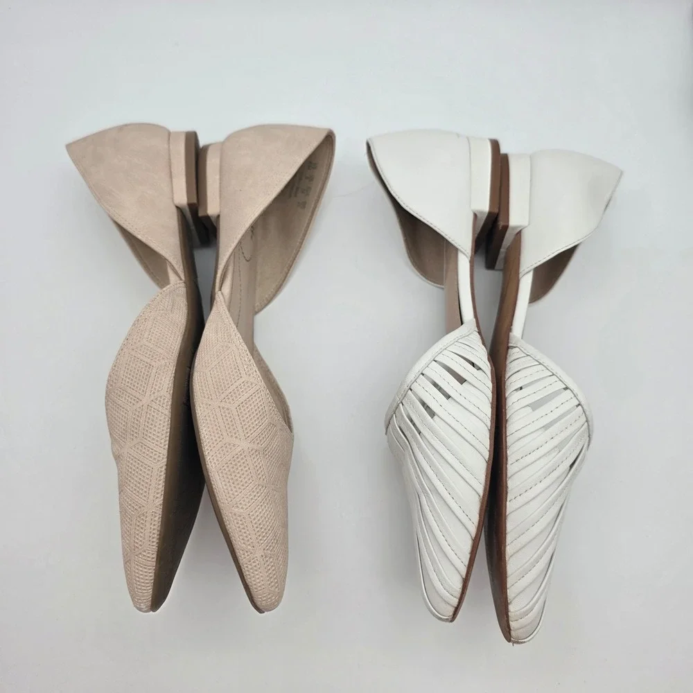 D 'Orsay Pointed Flats Bundle Women 8 Nude White Office Minimalist Neutral Shoes - Picture 5 of 14